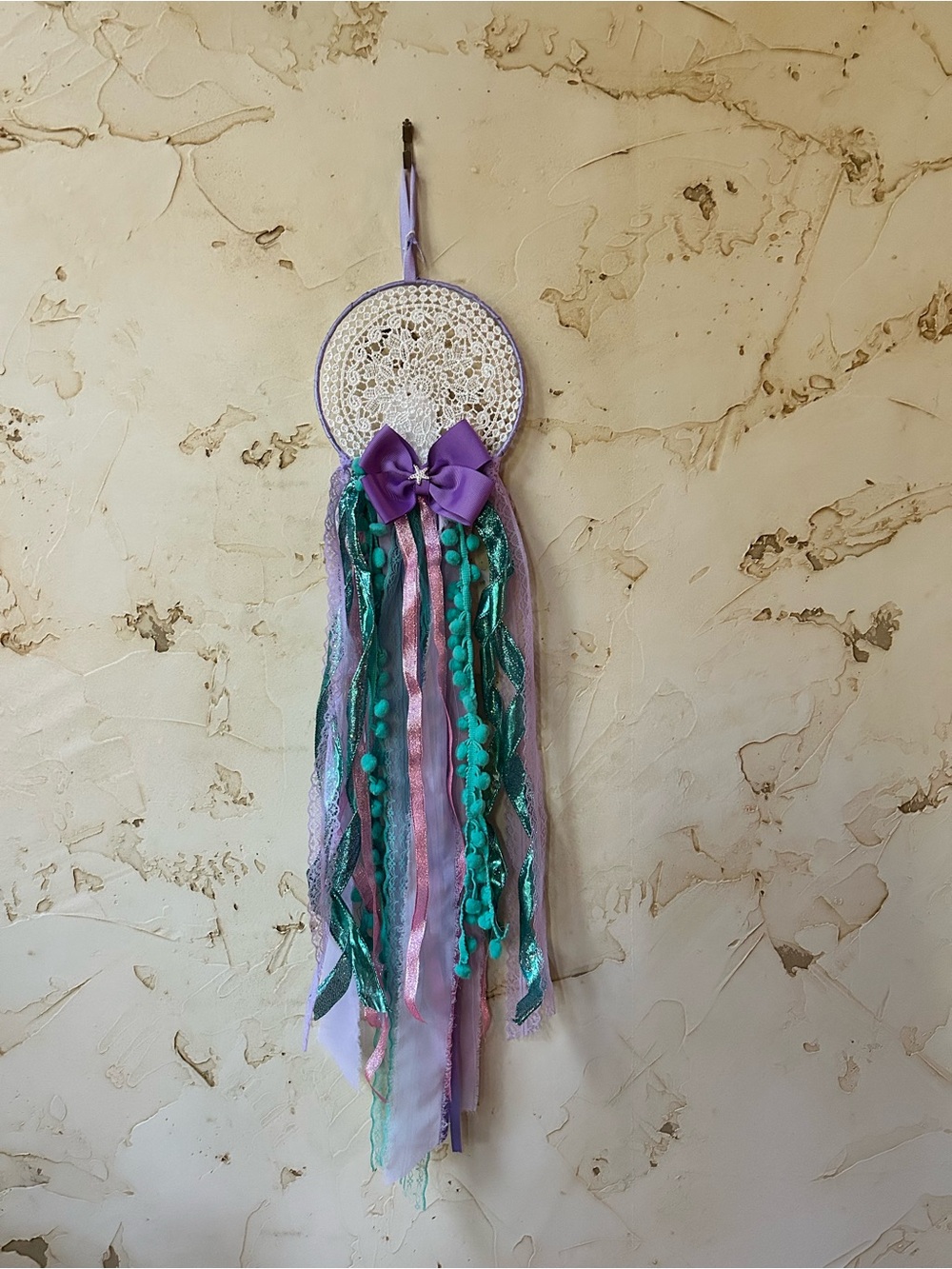 Handmade Boho Mermaid Dreams Dreamcatcher Wall Hanging – Purple & Teal 🧜♀️💜